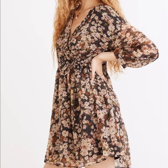 Madewell drawstring faux wrap mini dress daisy reverie - Picture 2 of 6